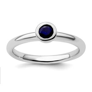 Sterling silver 4mm created sapphire ring Size 8